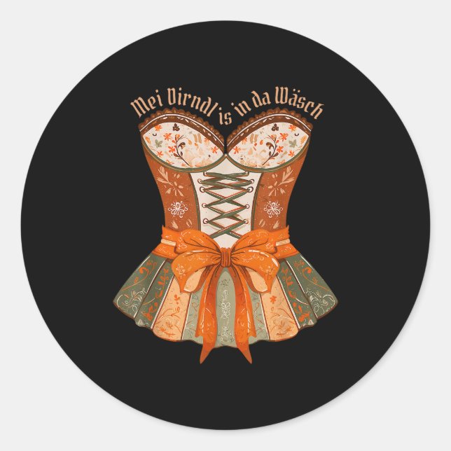 Adesivo Redondo Lederhosen Costume Cute German Bavarian Women  (Frente)