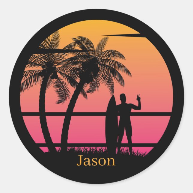 Adesivo Redondo Legal amantes de surfe na praia (Frente)