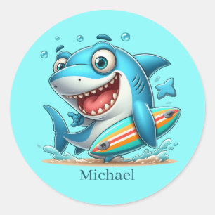 Adesivo Redondo Legal Beach shark amantes surfando nome