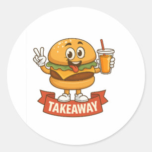 Adesivo Redondo Legal Burger Buddy com Suco - Cartoon Charact Dive