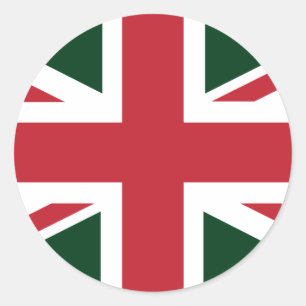 Adesivo Redondo Legal Dark Green Red Union Jack British(UK) Flag