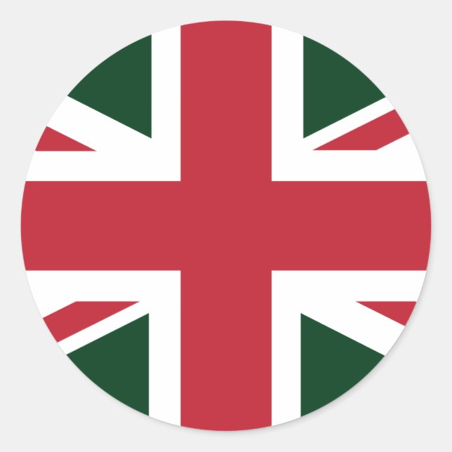 Adesivo Redondo Legal Dark Green Red Union Jack British(UK) Flag (Frente)