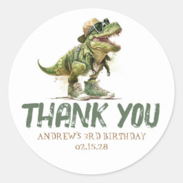 Adesivo Redondo Legal Dinossauro Rex Aniversário Obrigado