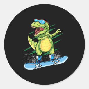 Adesivo Redondo Legal Dinossauro Snowboard Dabbing T Rex Sn