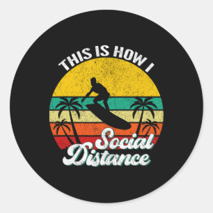 Adesivo Redondo Legal Divertido Retro Pôr do Sol Vintage Surfe Sur