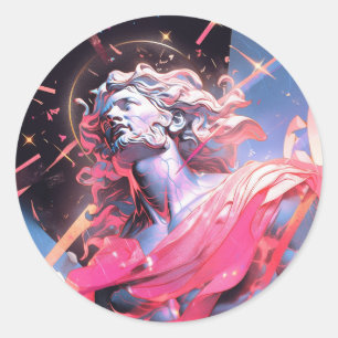 Adesivo Redondo Legal estátua Vaporwave de David em Rosa