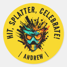 Adesivo Redondo Legal Festa de aniversário de Paintball Amarelo Mo