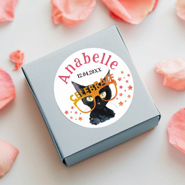 Adesivo Redondo Legal Gata Negra Gata Vermelha Laranja Glitter Aqu (Criador carregado)