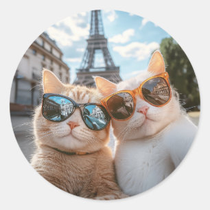 Adesivo Redondo Legal Gatos em Paris