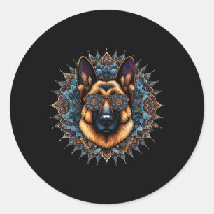 Adesivo Redondo Legal German shepherd Cachorro Mandala Estilo de A
