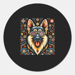 Adesivo Redondo Legal German shepherd Estilo de Arte Folha do Cach