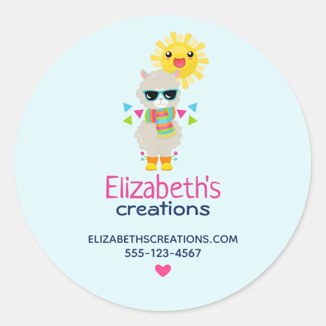 Adesivo Redondo Legal Llama e sorrindo Kawaii Sun Business (Frente)