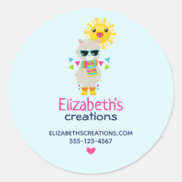 Adesivo Redondo Legal Llama e sorrindo Kawaii Sun Business