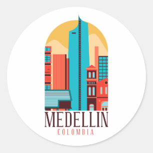 Adesivo Redondo Legal Medellin Colombia Cityscape