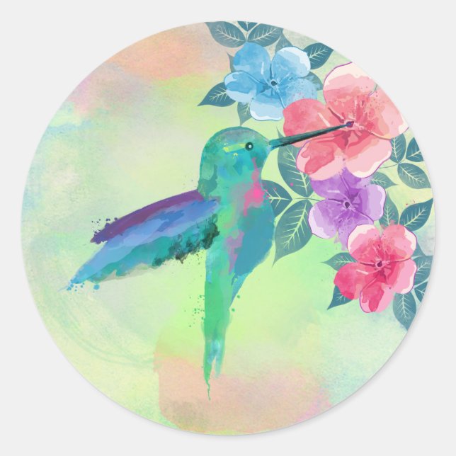 Adesivo Redondo Legal modinha-aquarela hummingbird floral (Frente)