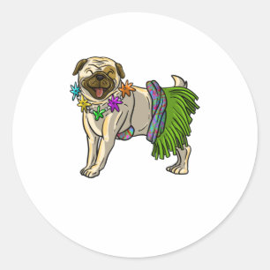 Adesivo Redondo Legal Pug Havaiano Dançarino Dançarino Engraçad