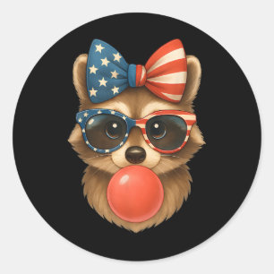 Adesivo Redondo Legal Raccoon Bubble Gum Usa Flag Patriótico 4º De