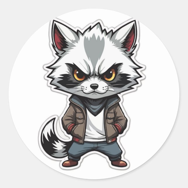 Adesivo Redondo Legal Raccoon Sticker - Um Bandido com Atitude (Frente)