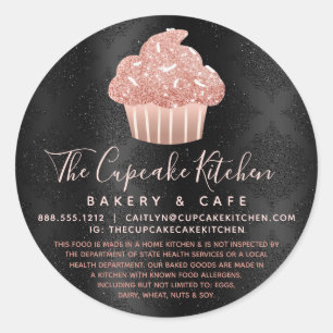 Adesivo Redondo Legal Rose Gold Glitter Cupcake em Black Damask