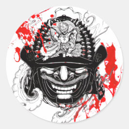 Adesivo Redondo Legal sangue, samurai demon mask helm tatuagem