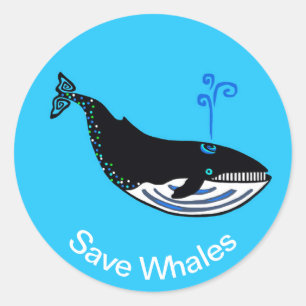 Adesivo Redondo Legal - Save WHALES - Nature - Conservation - Blue