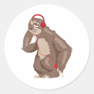 Adesivo Redondo Legal Sloth Music Fones de ouvido Incríveis Fones