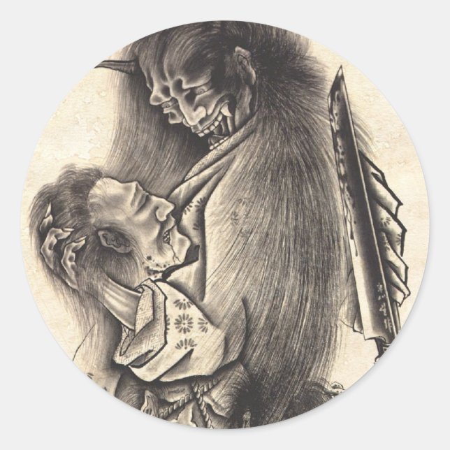 Adesivo Redondo Legal tatuagem clássica de tinta digital de demôni (Frente)