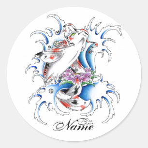 Adesivo Redondo Legal tatuagem de Koi Carp Water no Japão