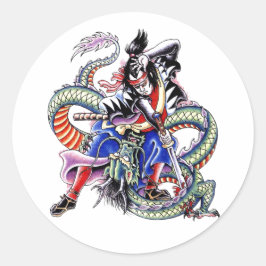 Adesivo Redondo Legal tatuagem do Samurai Fight Dragon
