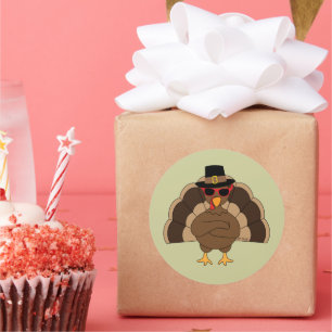 Adesivo Redondo Legal Turquia com óculos de sol Feliz Ação de G