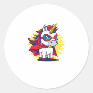 Adesivo Redondo Legal Unicórnio com Super Herói Costume Cape Long 
