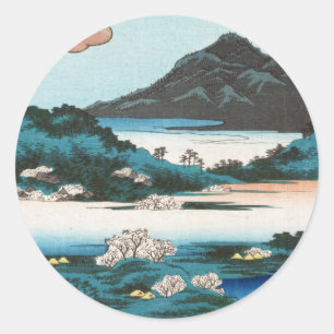 Adesivo Redondo Legal vintage ukiyo-e japanese waterscape Mountain