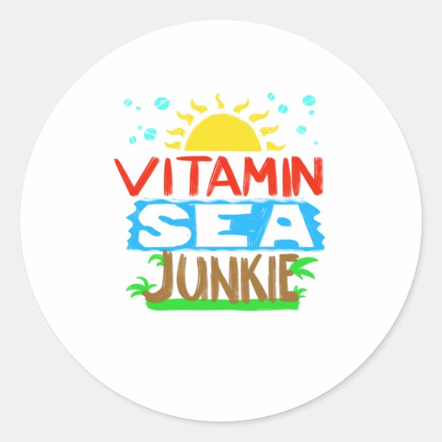 Adesivo Redondo Legal Vitamina Sea Junkie Funny Summer Lover Oce (Frente)