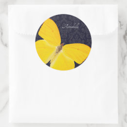 Adesivo Redondo Legenda Yellow Butterfly Black Damask Add Name