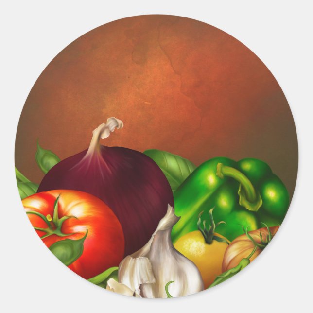 Adesivo Redondo Legumes e Ervas Orgânicos Vegetais Naturais Comida (Frente)