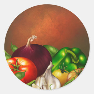 Adesivo Redondo Legumes e Ervas Orgânicos Vegetais Naturais Comida