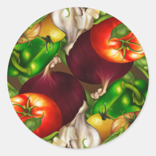 Adesivo Redondo Legumes e Ervas Orgânicos Vegetais Naturais Comida