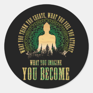 Adesivo Redondo Lei De Atração Da Meditação Buda Espiritual Yoga