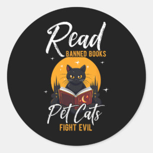 Adesivo Redondo Leia Livros Banidos Gatos de Pet Combatem Mau Lido