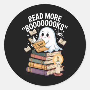 Adesivo Redondo Leia Mais Livros Fantasmas Lendo Arte De Halloween
