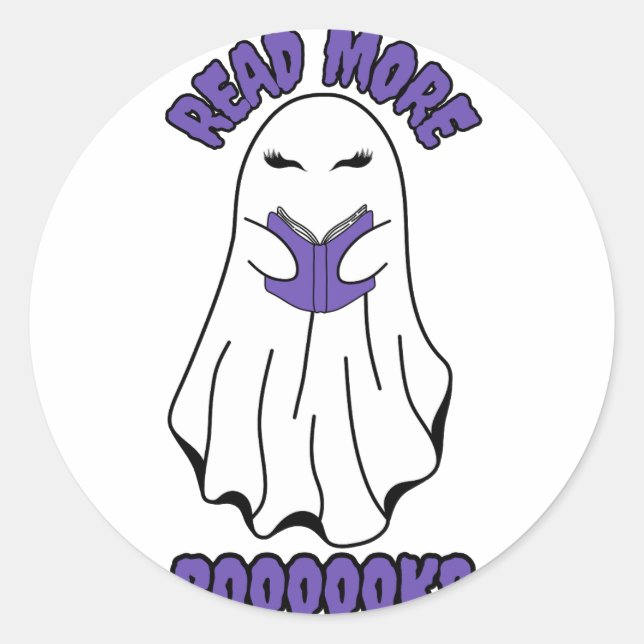 Adesivo Redondo Leia mais livros Halloween Ghost Purple (Frente)