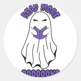 Adesivo Redondo Leia mais livros Halloween Ghost Purple