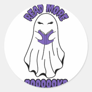 Adesivo Redondo Leia mais livros Halloween Ghost Purple