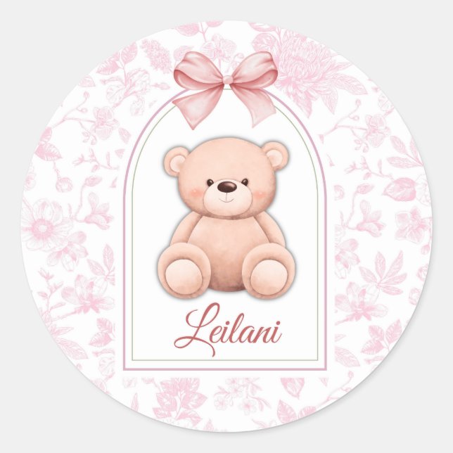 Adesivo Redondo Leilani | Design de Enfermeiro de Urso Rosa Person (Frente)