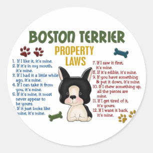 Adesivo Redondo Leis 4 da propriedade de Boston Terrier