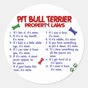 Adesivo Redondo Leis de propriedades do TERRIER BULL PIT 2