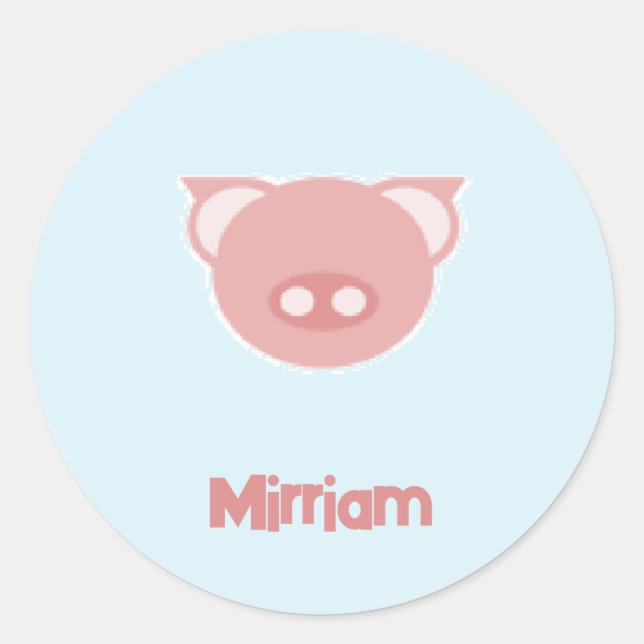 Adesivo Redondo Leitão cor-de-rosa monograma em azul (Frente)
