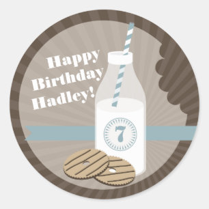 Adesivo Redondo Leite + Biscoitos Vinheta de Aniversário Riscado +