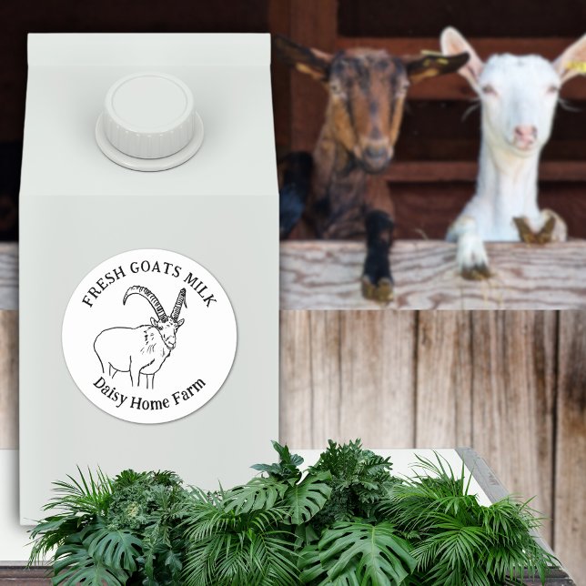 Adesivo Redondo Leite de Caprinos Frescos (Simple fresh goats milk custom business black and white product label)
