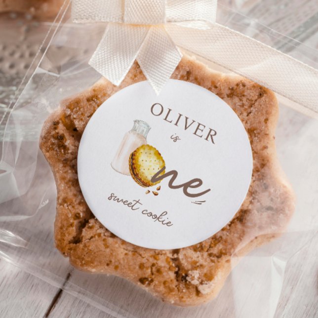 Adesivo Redondo Leite e Cookies Primeiro Convite de aniversário (Criador carregado)